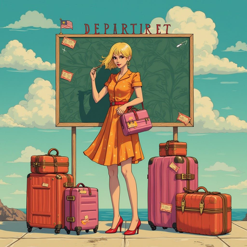 Woman Embracing New Journey in Pop Art Style