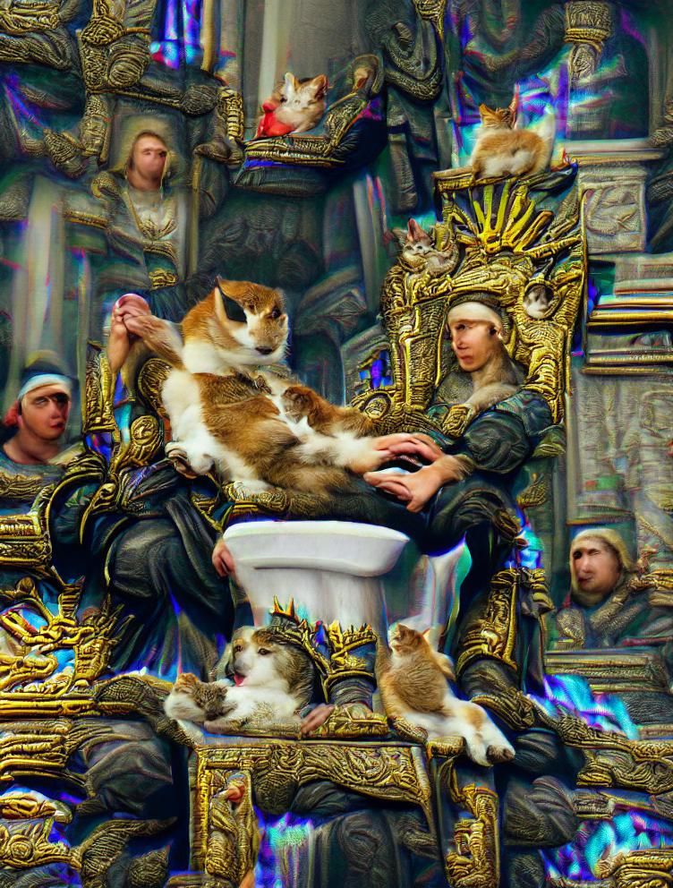 Cat on Throne: Renaissance Style Worship Scene