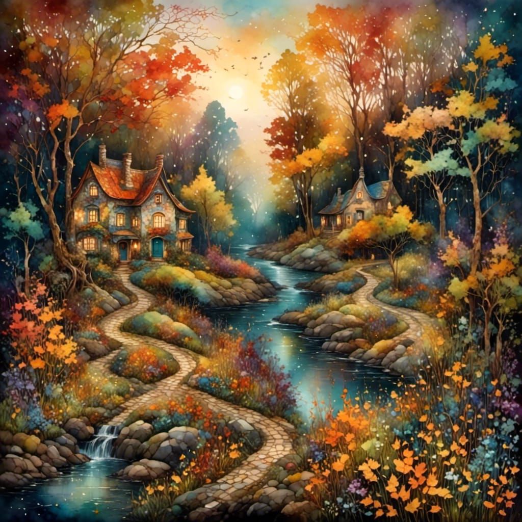 Autumn Spirits in Watercolor Forest