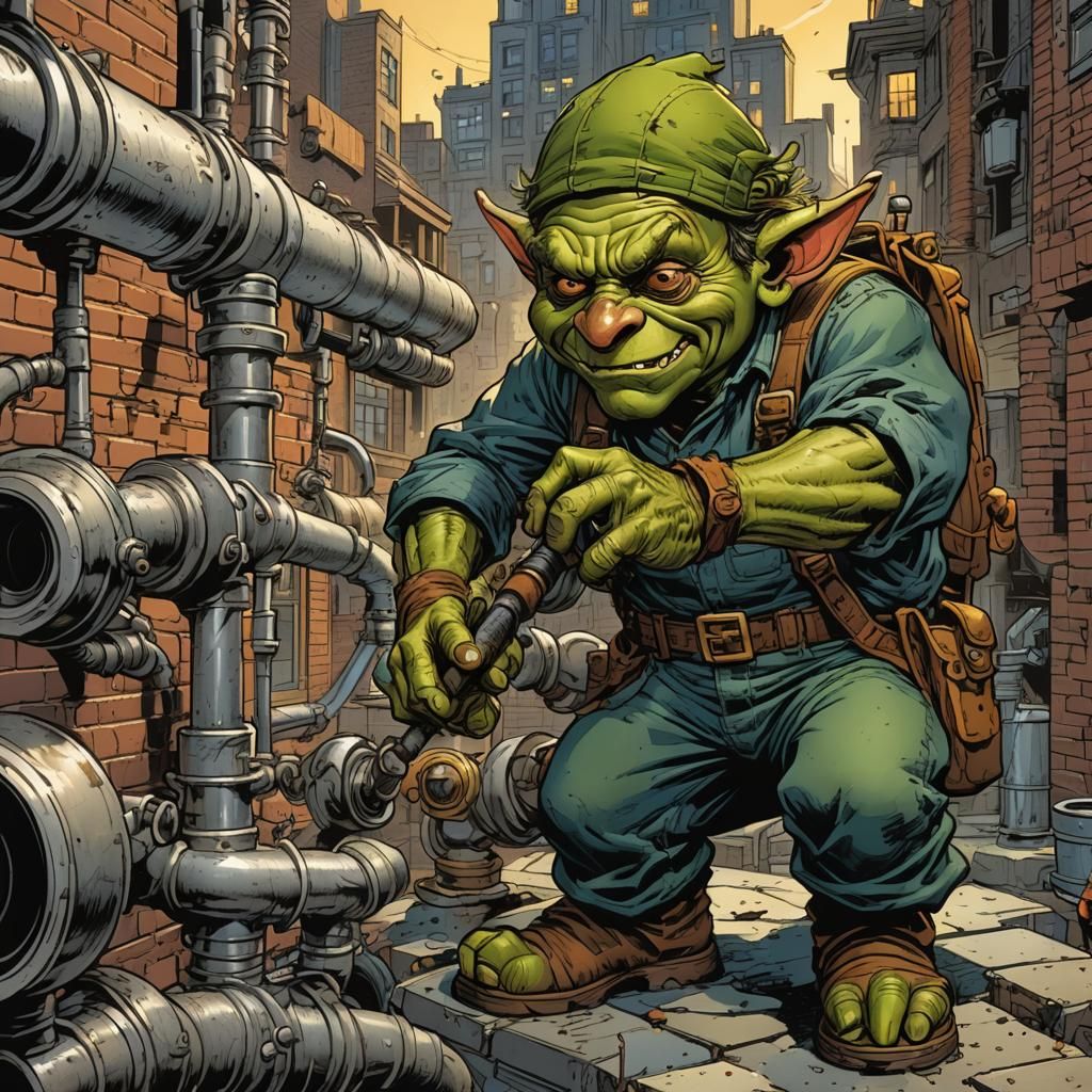 Goblin Plumber Fixing Pipe in Circle City Comic