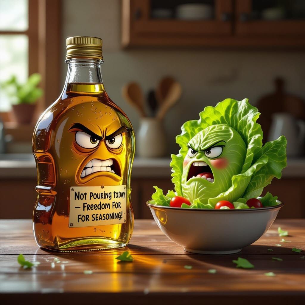 Furious Oil Bottle Blocks Lettuce Escape in Lowbrow Kitchen ...