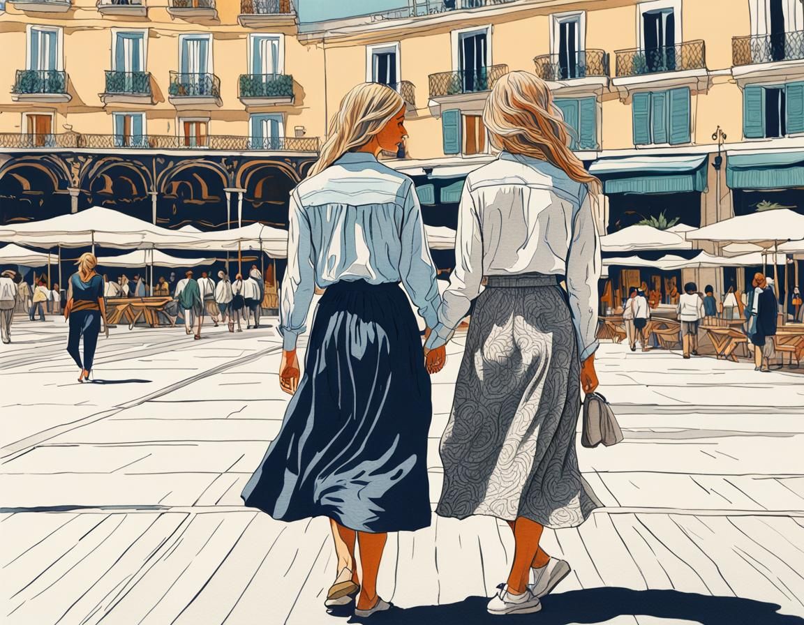 Hyperrealistic Portrait of Two Women with Ink Ornaments