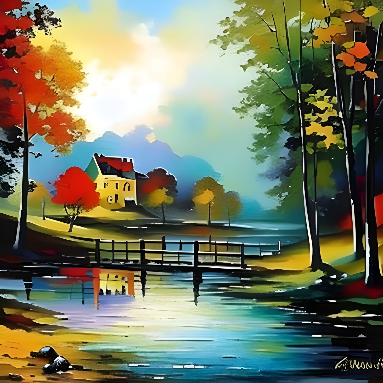 Idyllic River Village in Luminist Style