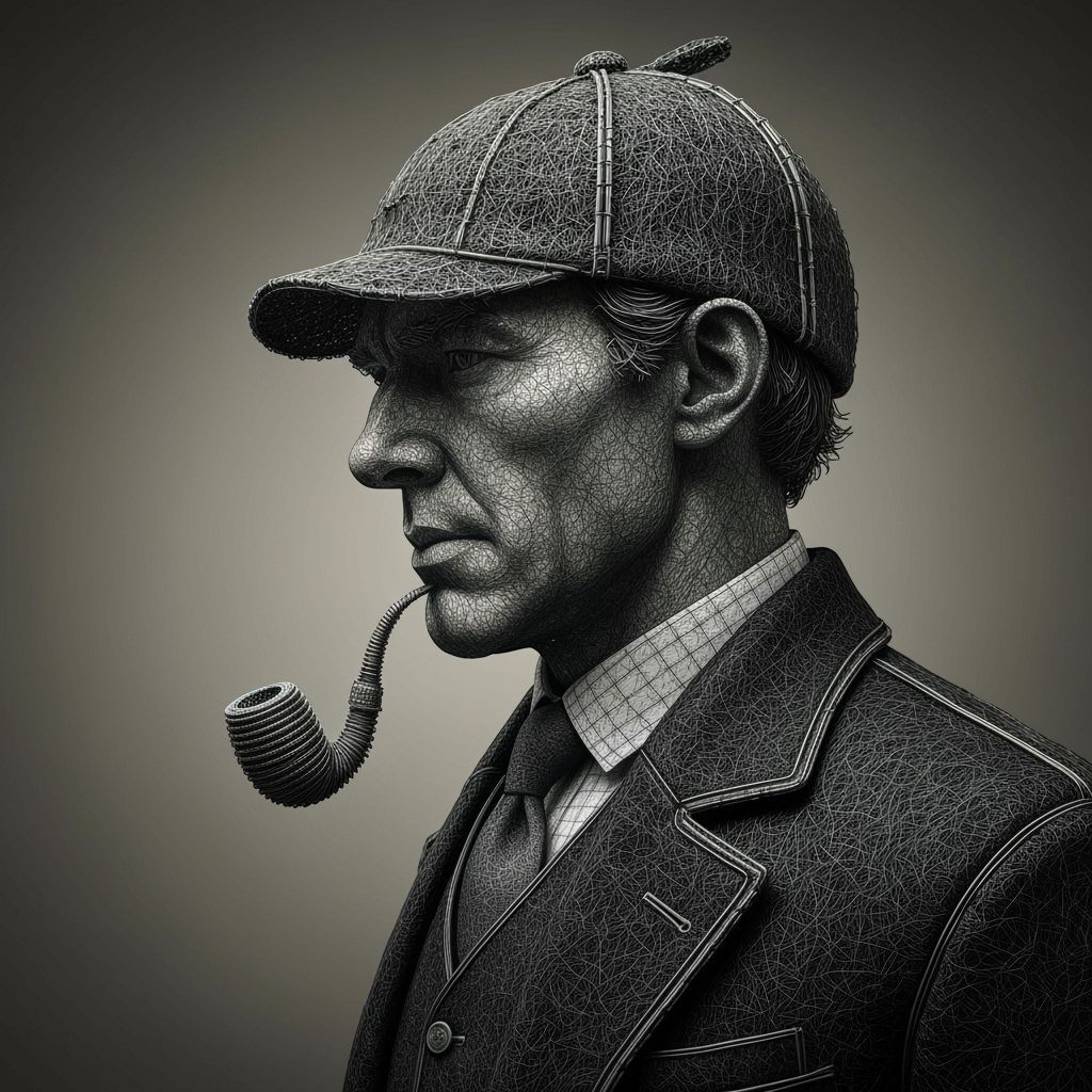 Intricate Wireframe Portrait of Sherlock Holmes