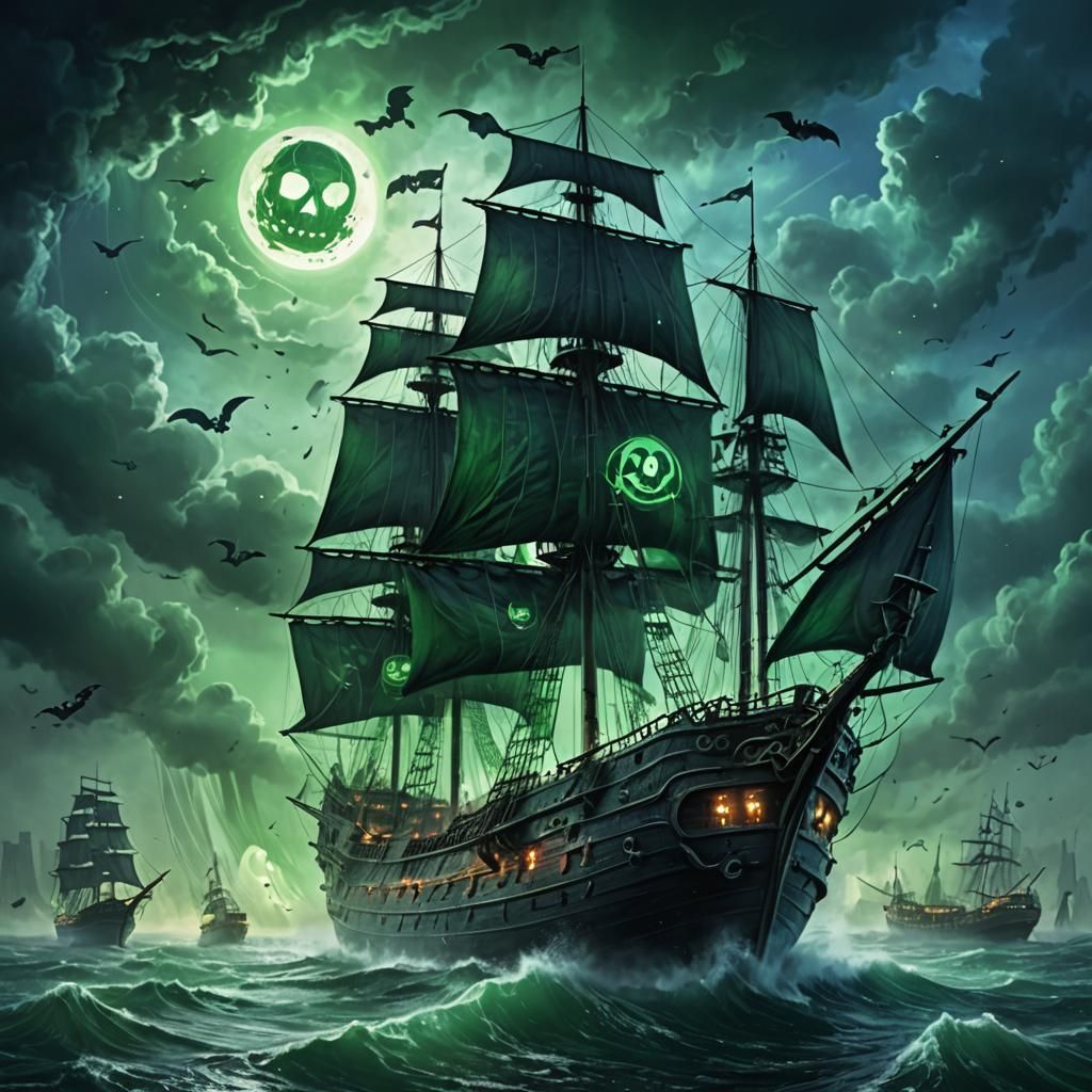 Ghost Ship Soaring in Dark Fantasy Art