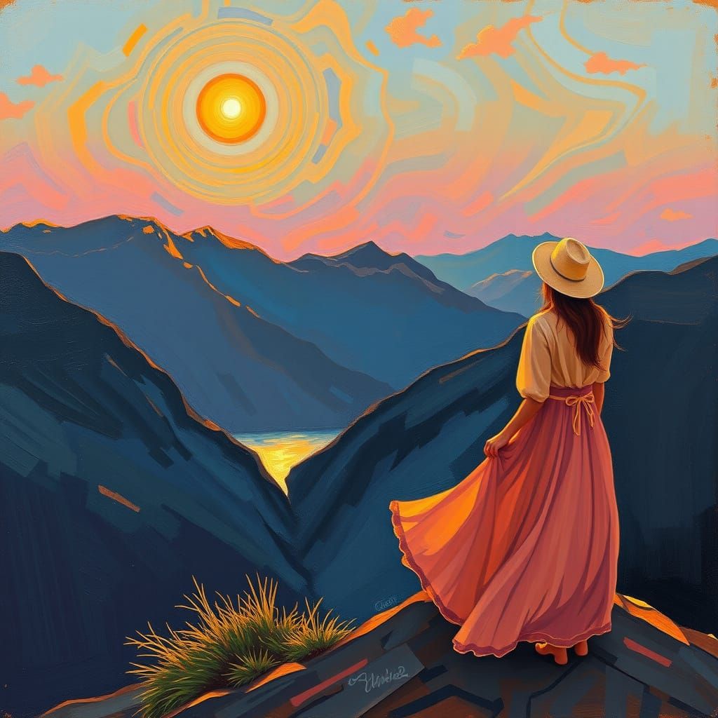 Ethereal Moonlit Figure on Mountain's Edge