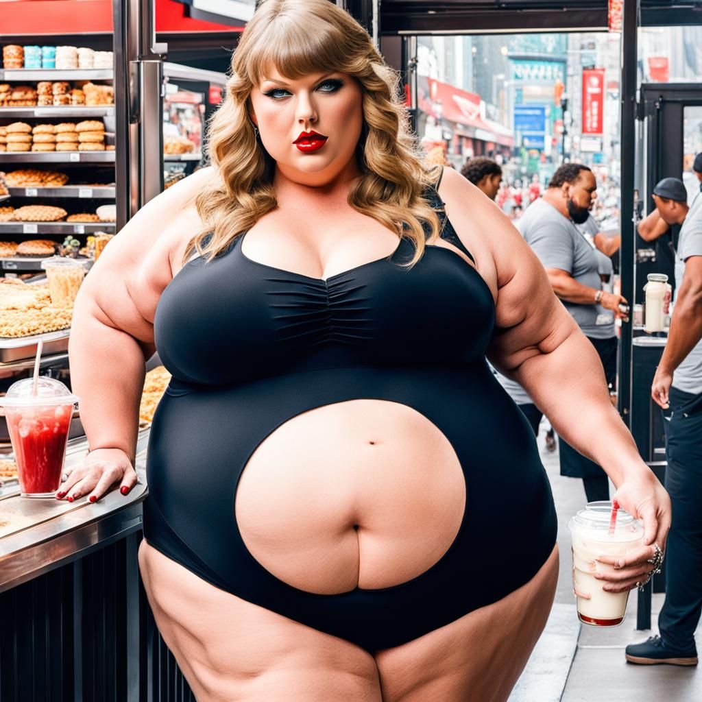 Image of an Obese Woman Drinking Milkshake