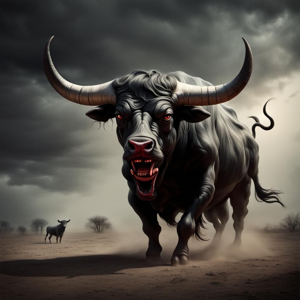 Demonic Bull in Arena: Frazetta-Style Illustration