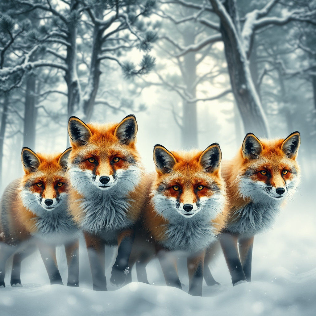 Ethereal Foxes in Double Exposure Montage