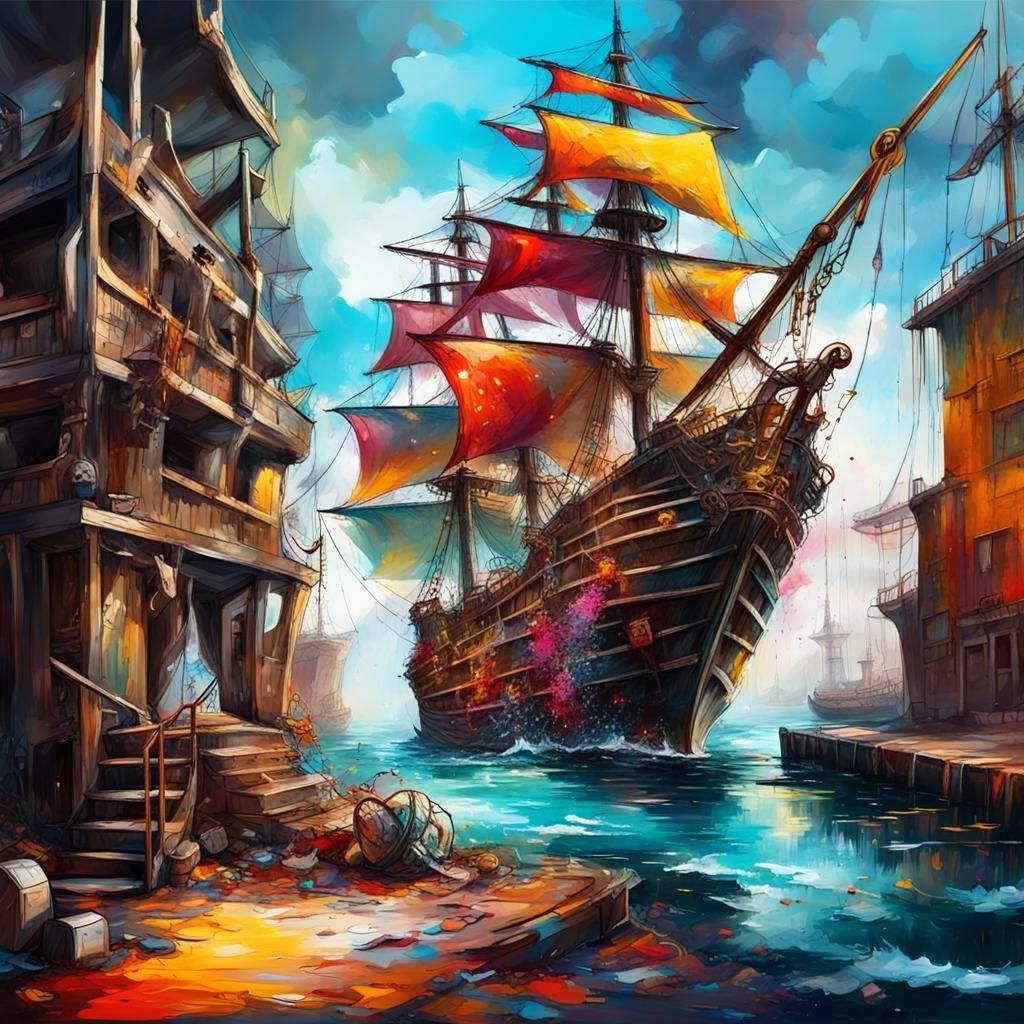 Pirate Ship Treasure: Graffiti Art on Port