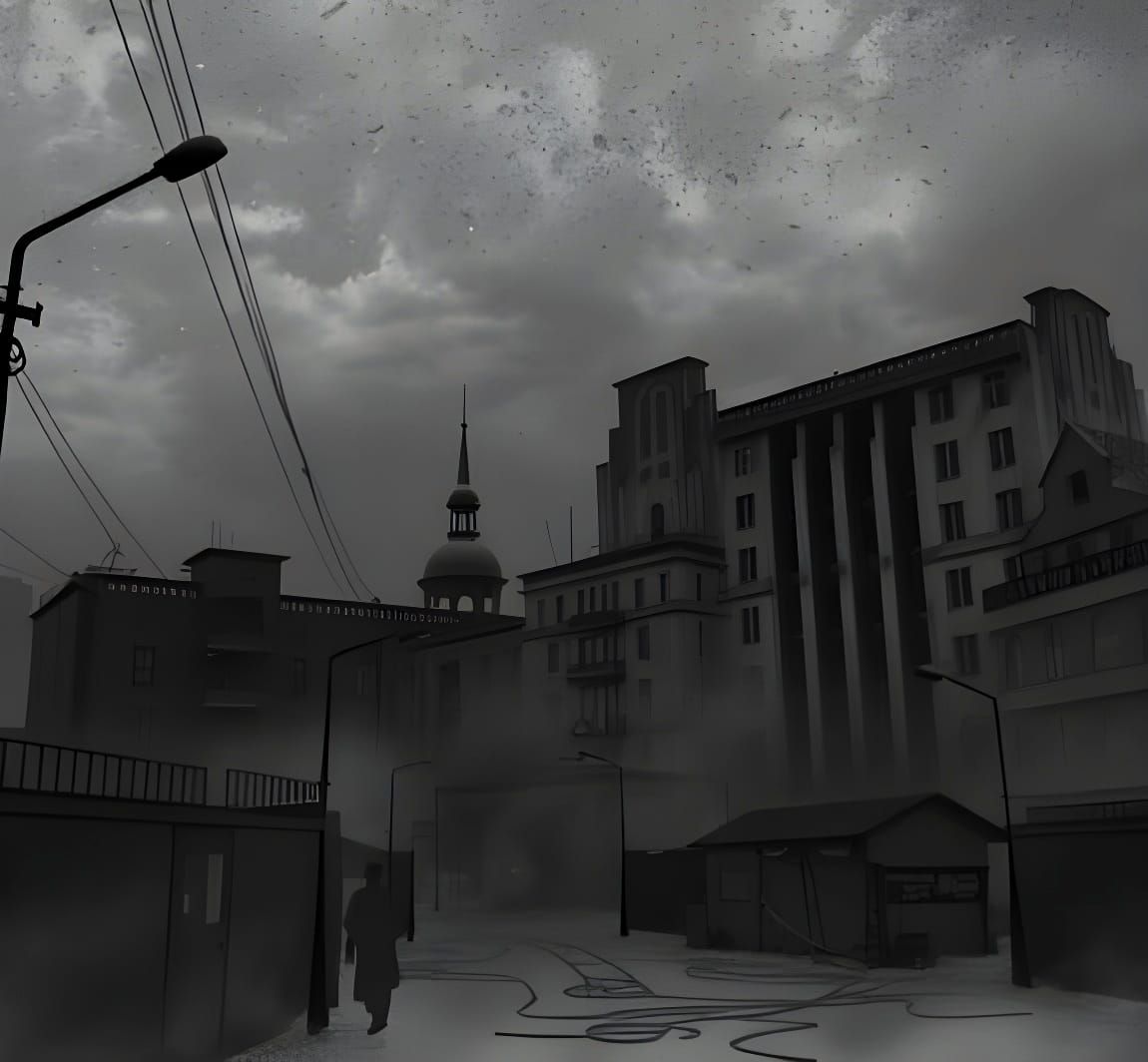 Bleak Soviet-Era Cityscape in Cyberpunk Style