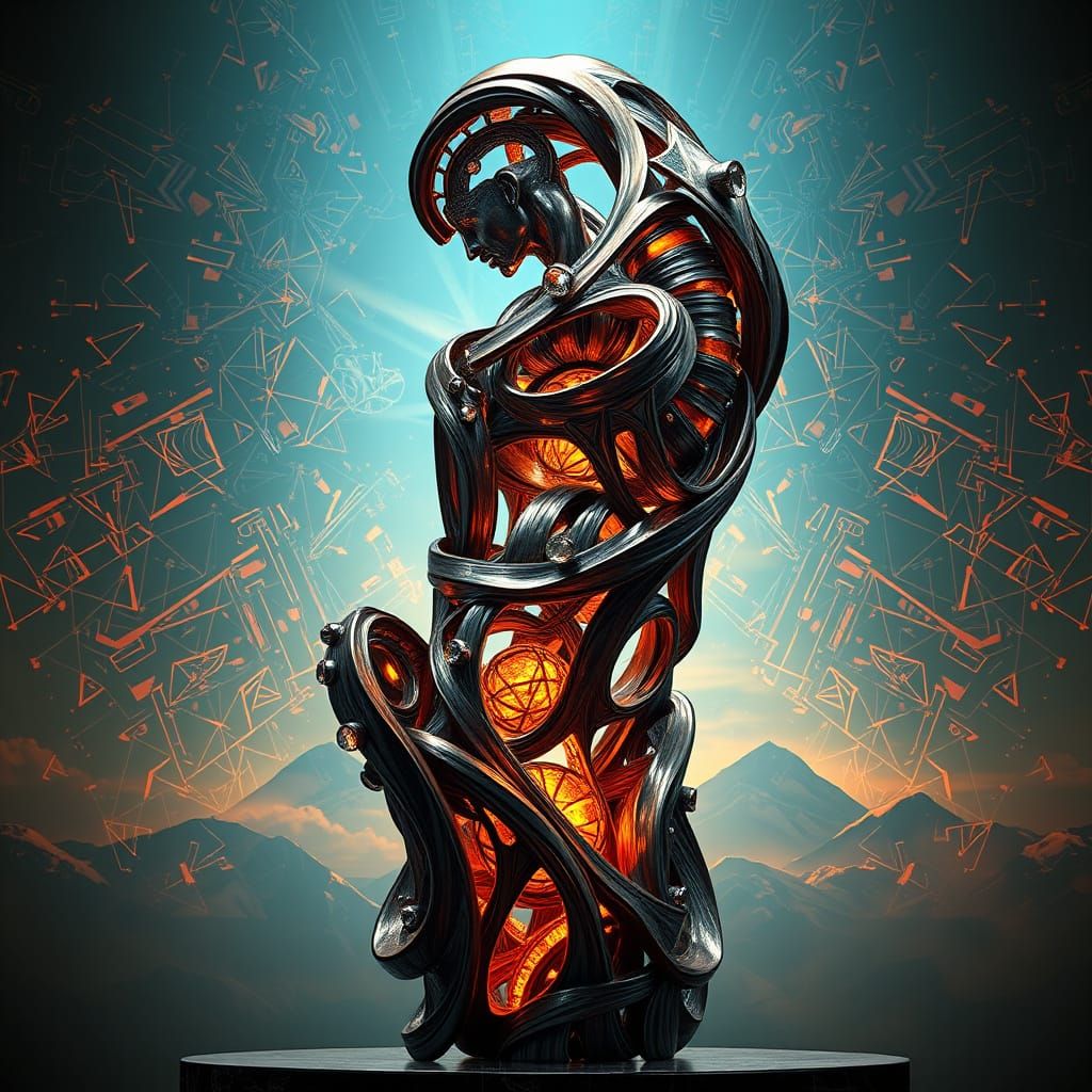 Abstract sculpture of man with its trials and turmoil