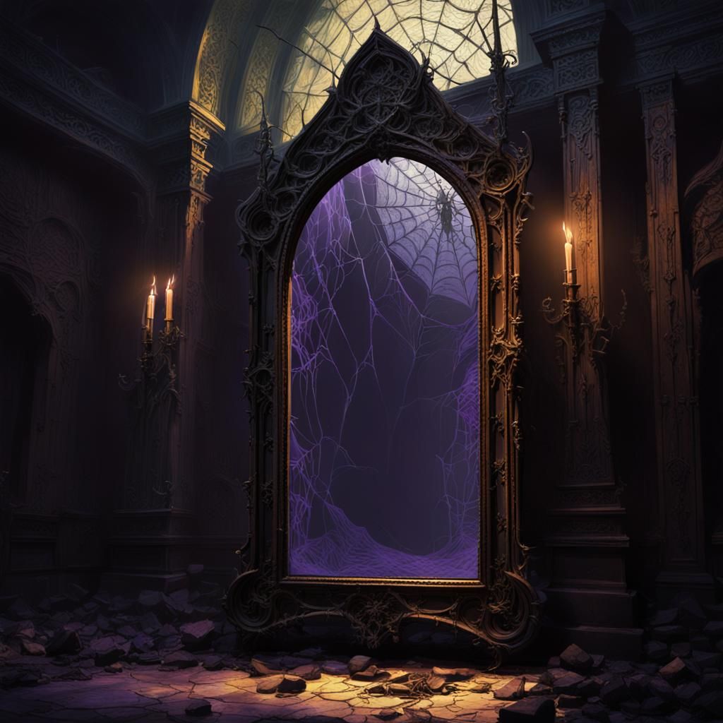 Dark Gothic Spider Mirror in Eerie Purple Hues