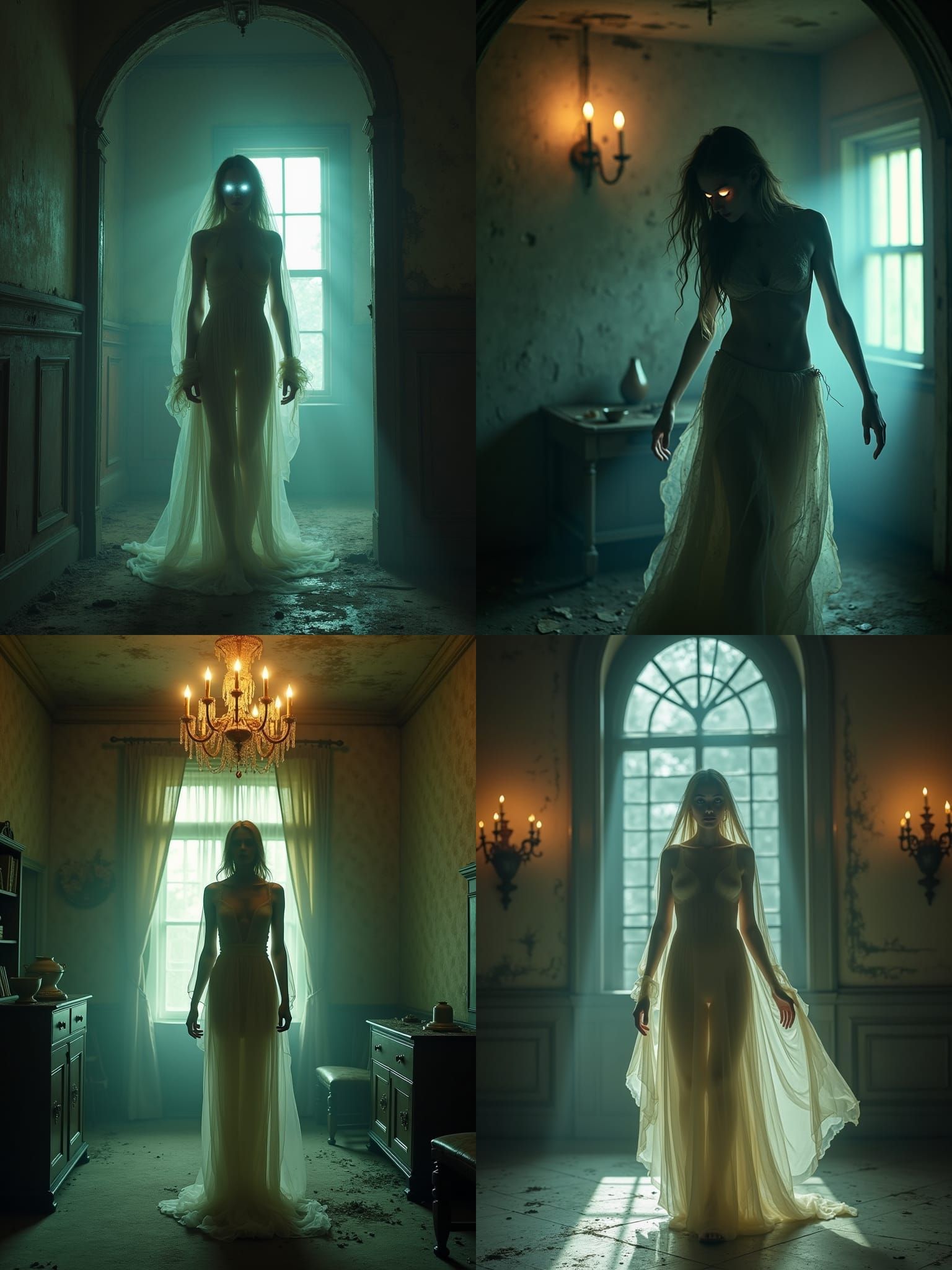 Ghostly Figure Drifting Through Ancient Mansion