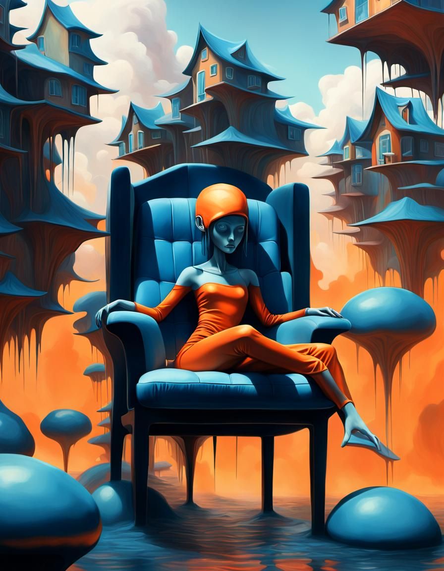 Surreal Chair of Houses in Liminal Space