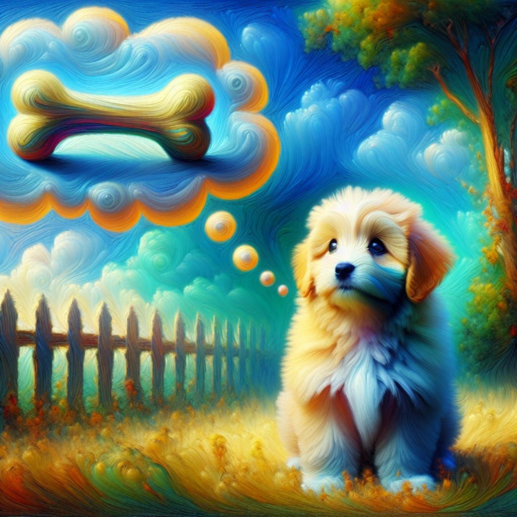 Puppy's Dream: A Surreal Post-Impressionistic Vision