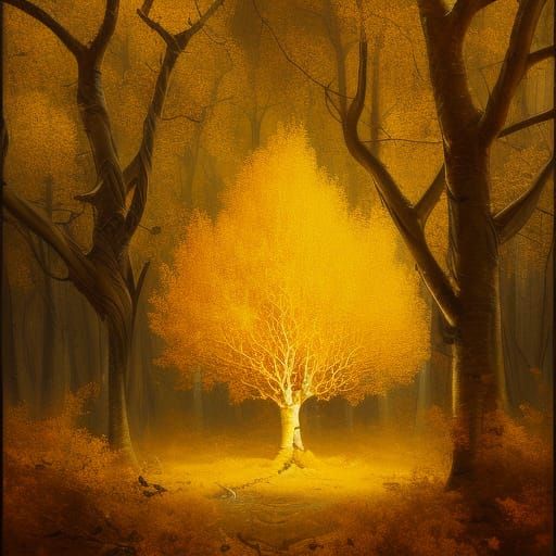 Magical Golden Aspen Tree in High Gothic Style
