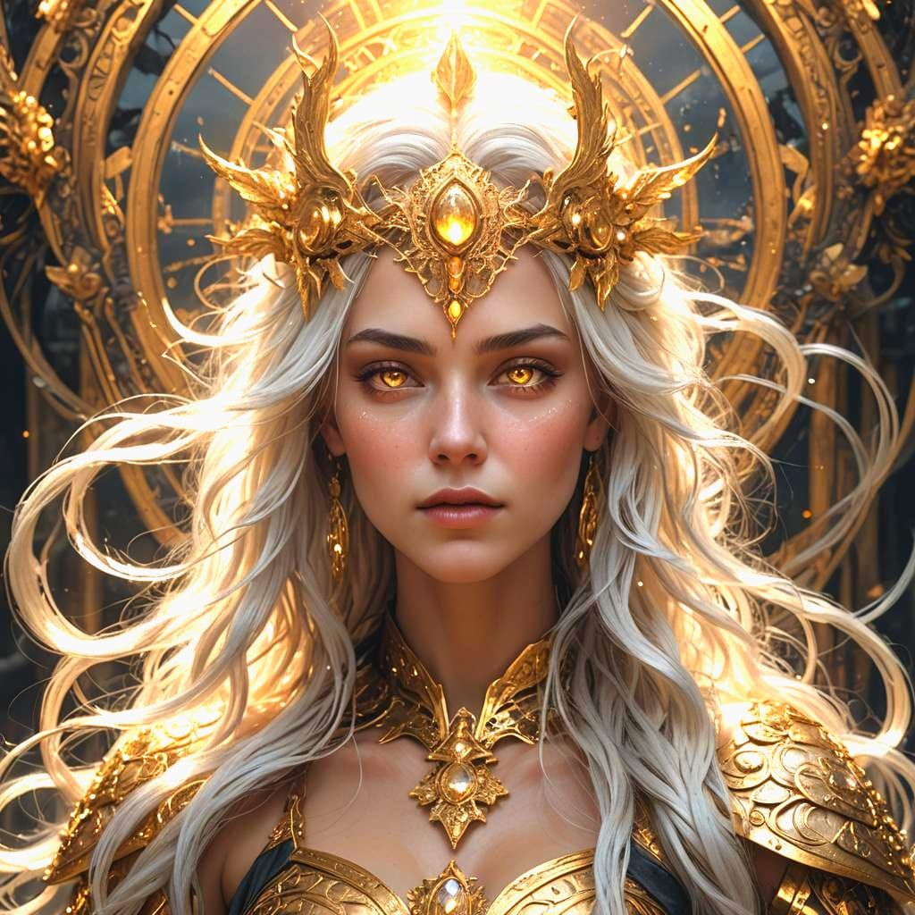 Golden Goddess with White Hair, Digital Art