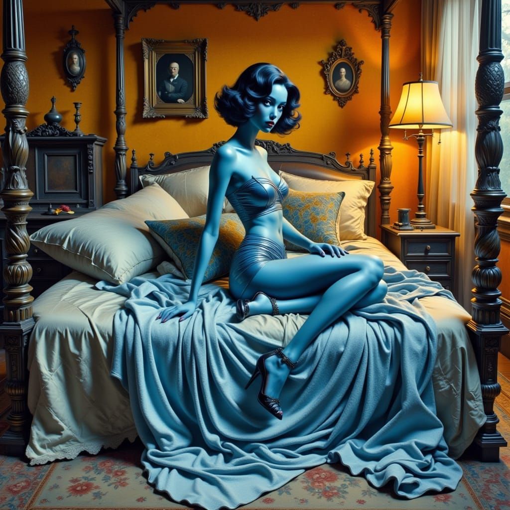 Surreal Blue Goddess in a Gothic Dreamworld