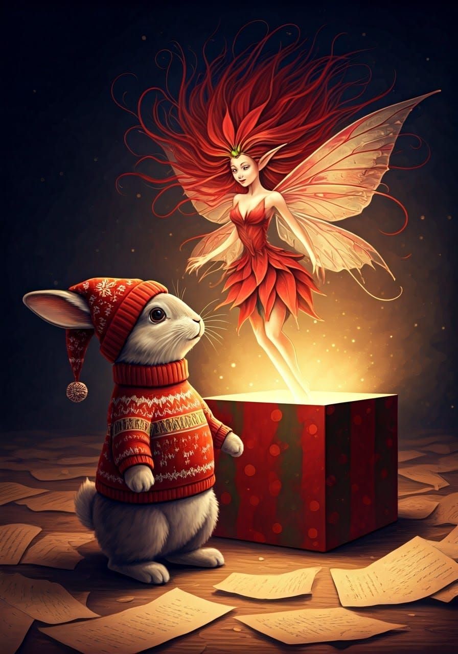 Whimsical Christmas Fairy Emerge from Gift Box