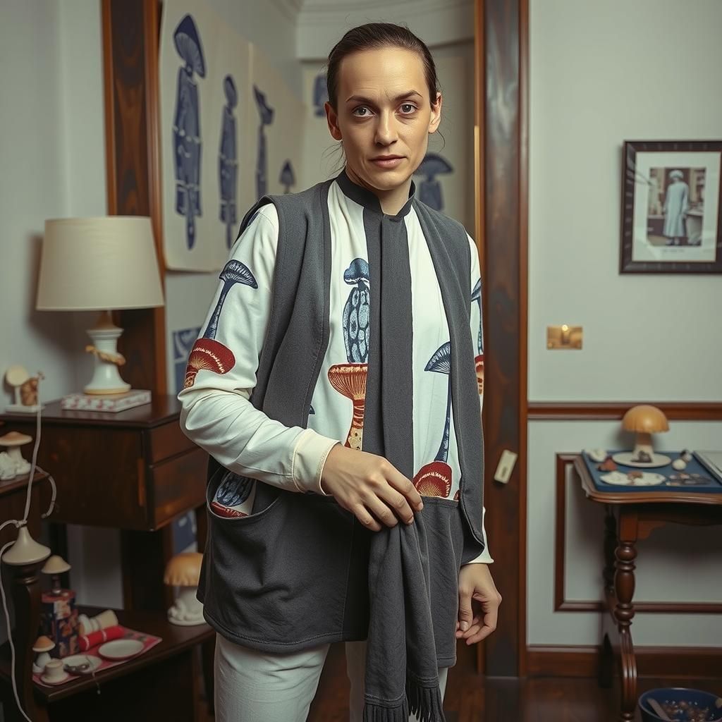 Surreal Mushroom Sculpture with Porcelain Workers