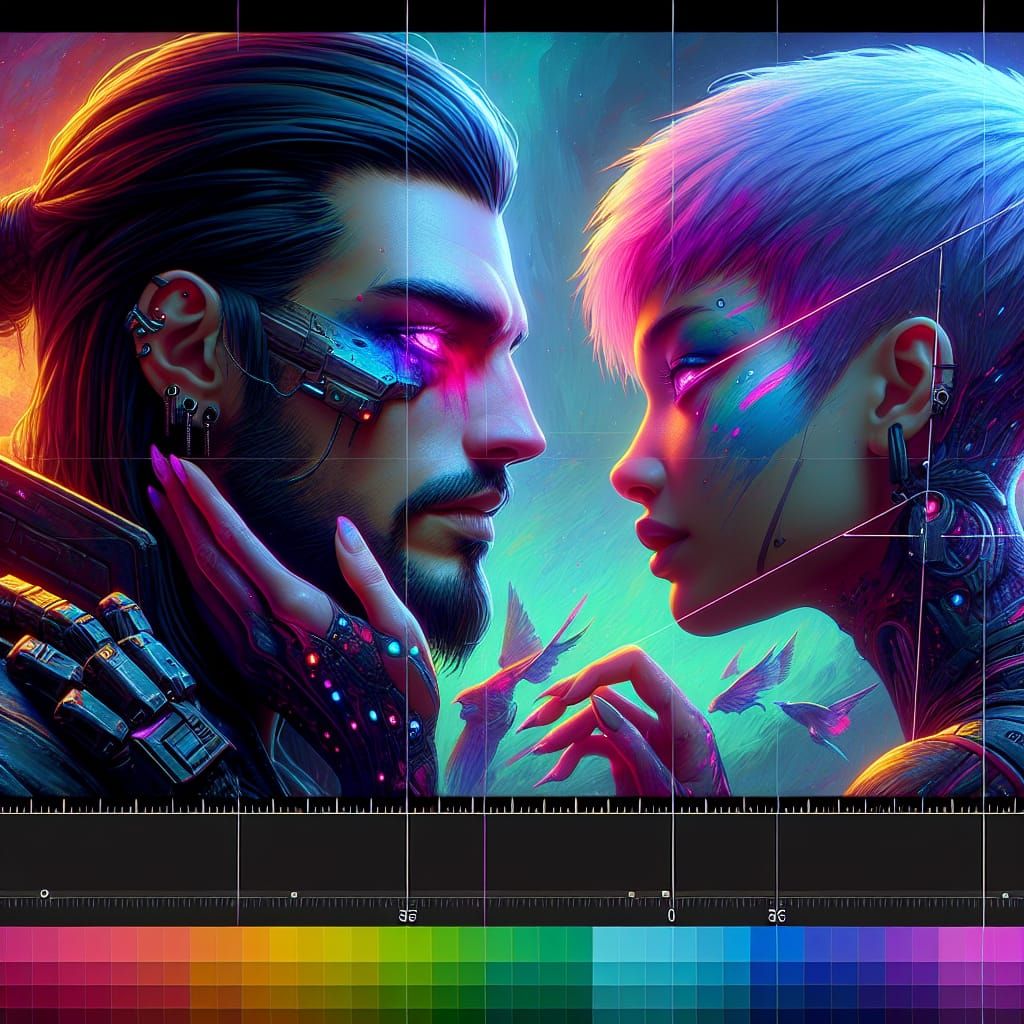 Sensual Cyberpunk Couple in Detailed Matte Painting