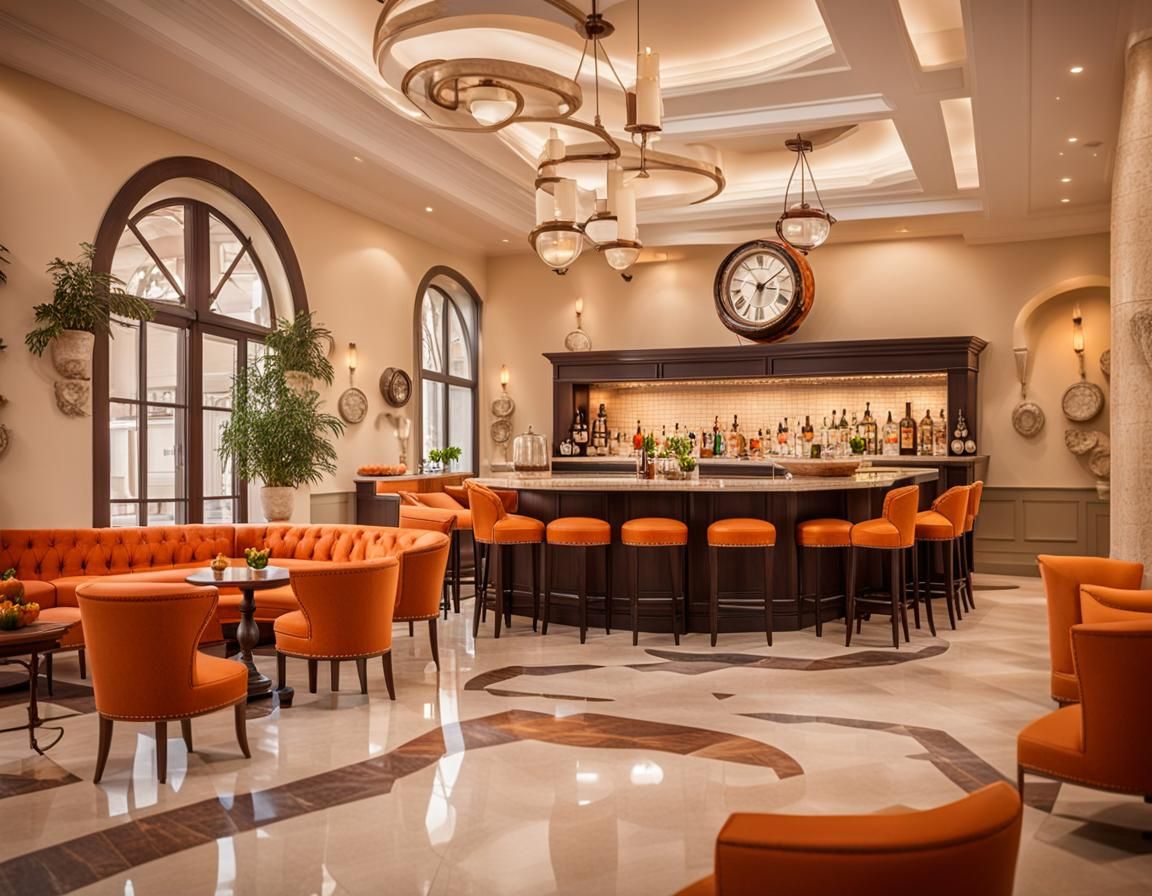 Greek Bar Lounge with Clock, Professional Photography