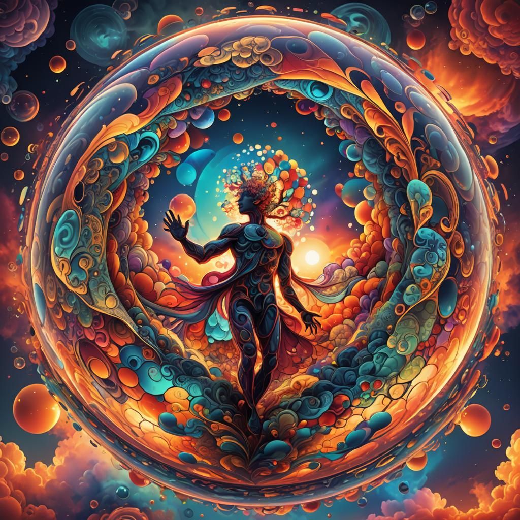 Burning Figure in Bubble: Abstract Vector Fractal