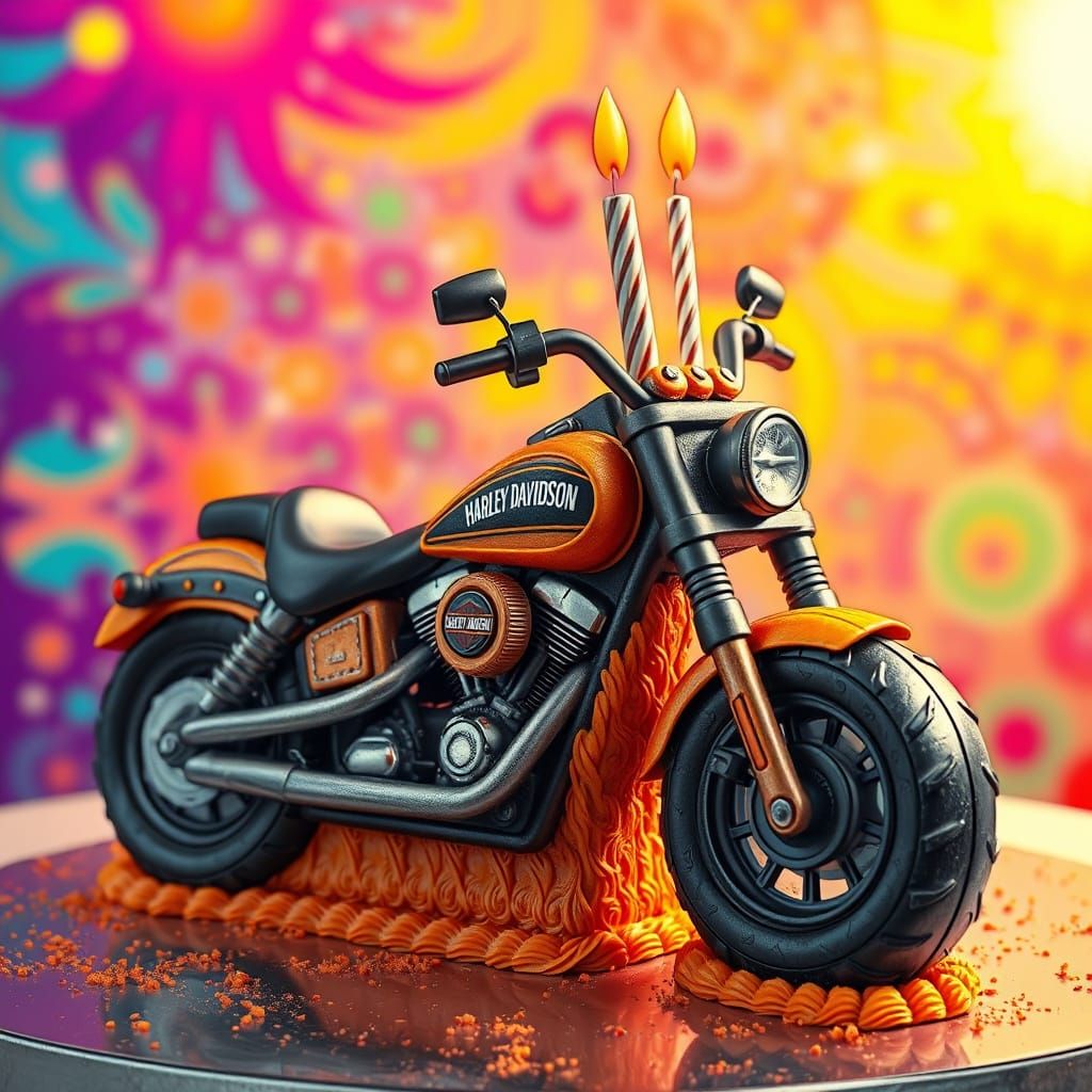 Harley-Davidson Cake with Kaleidoscopic Backdrop