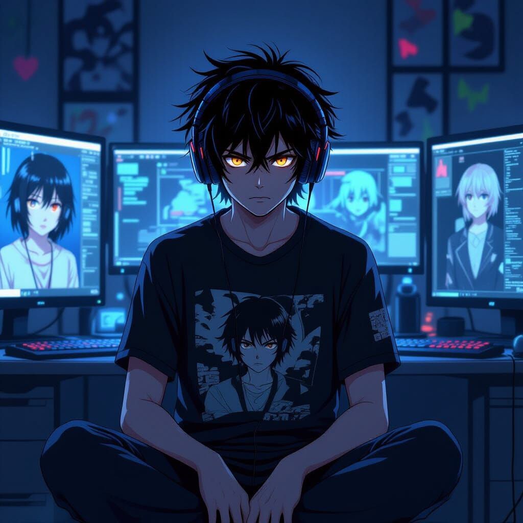 Anime Character Aibasu in Neon Glow Cyberpunk Style