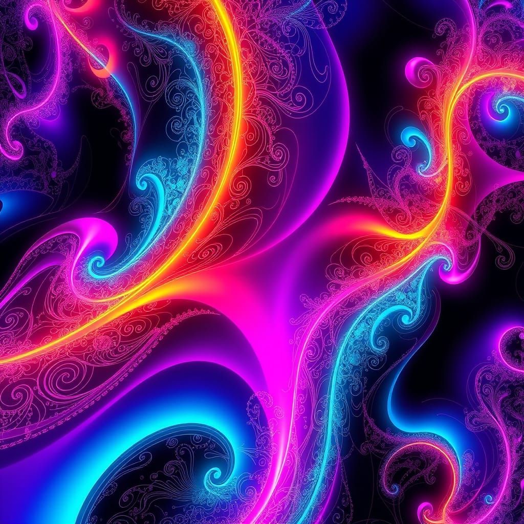 Neon Abstract Fractal Art in High-Tech Style