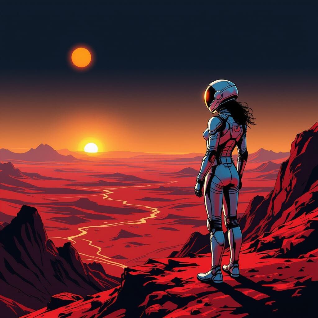 Woman on Mars in Graphic Novel Style