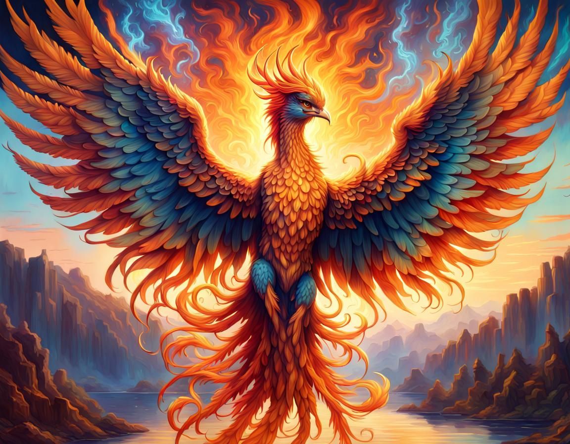 Hyper-Realistic Phoenix in Fantasy Fire
