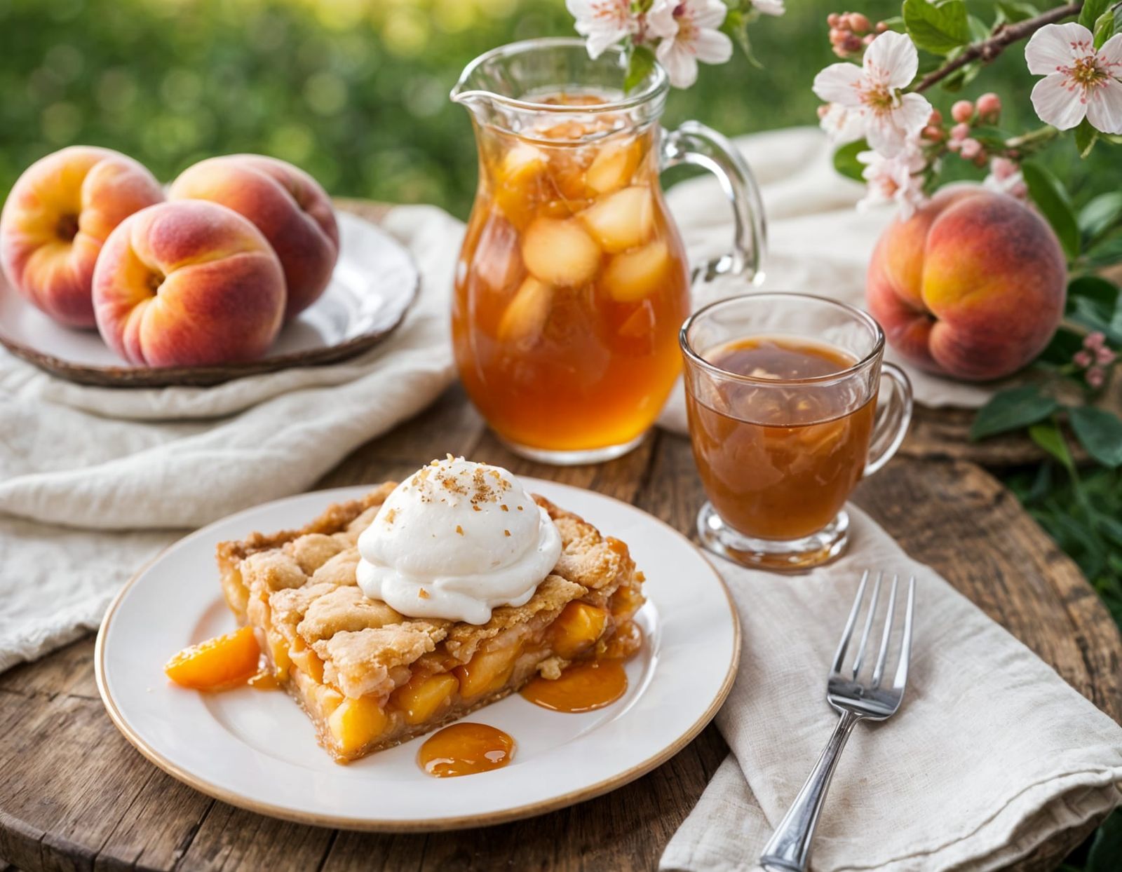 Hyperrealistic Peach Cobbler in Golden Hour Lighting