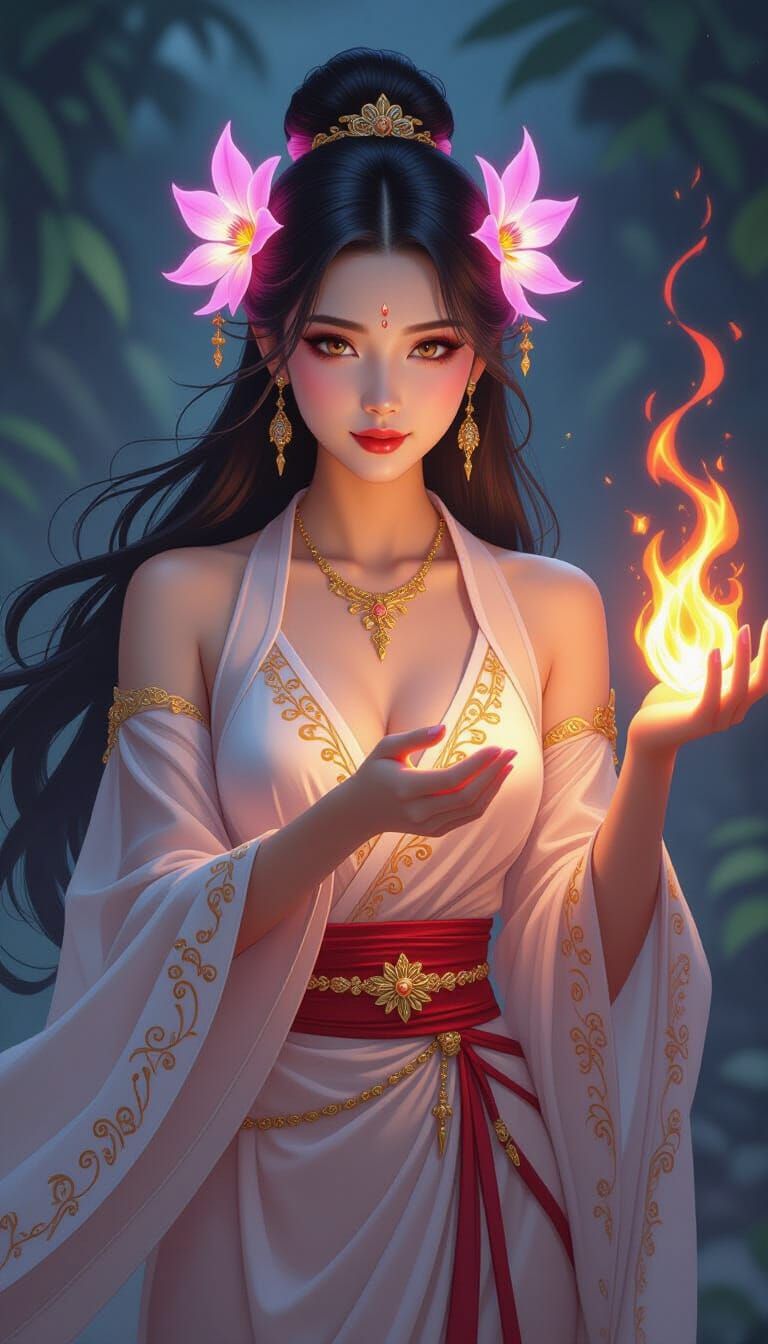 Thai Enchantress Conjuring in Fantasy Illustration