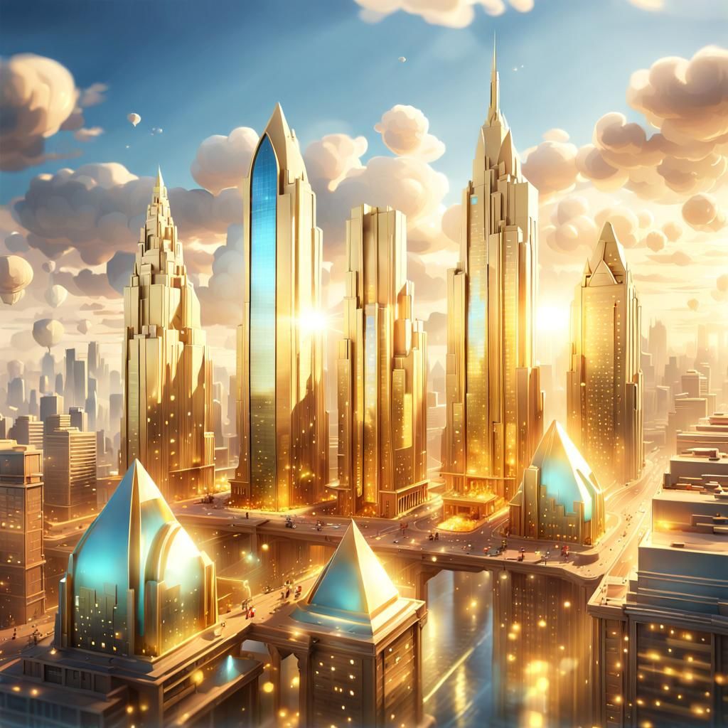 Radiant City of Crystal and Gold: Digital Art