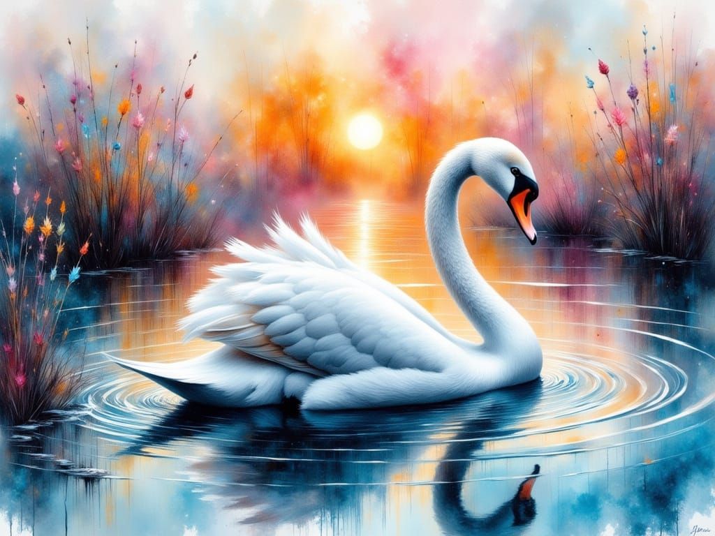 Ethereal Swan in Sunset Glow