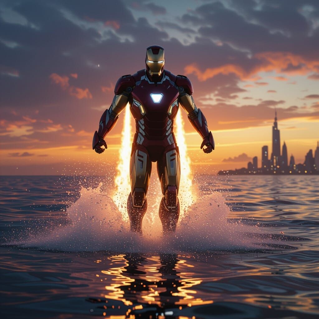 Iron Man Ascends From Ocean Dawn in Epic Concept Art