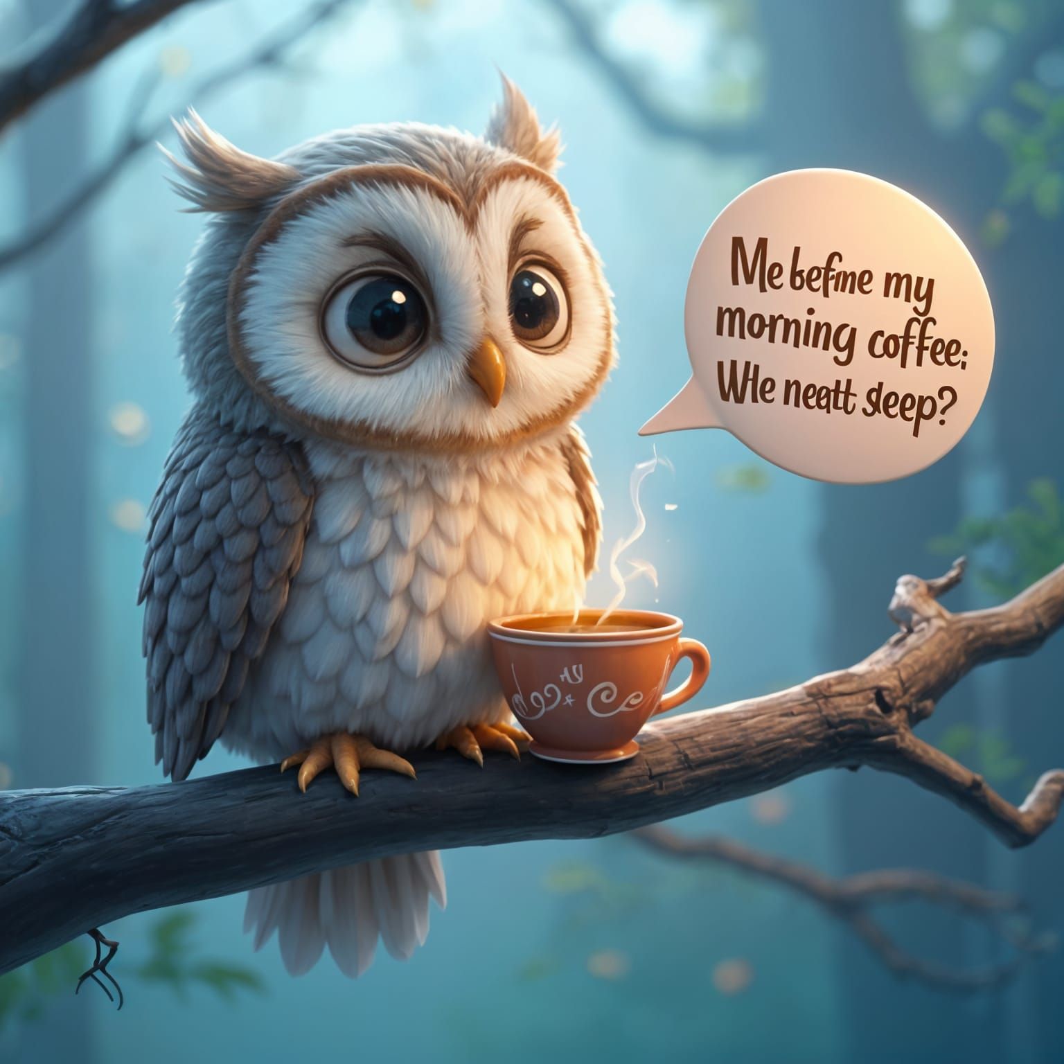 Owl Enjoying Coffee in Morning Serenity