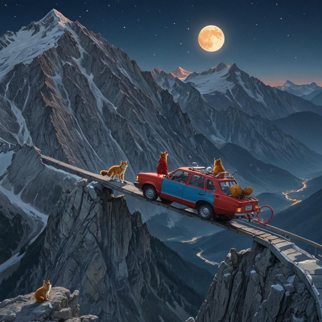 Full Moon Over Alps With Scientist and Space Station