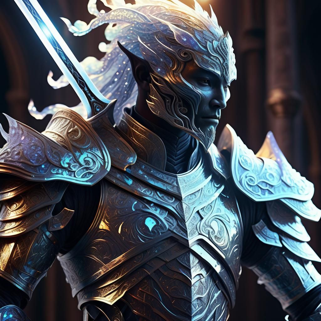 Mythical Warrior with Crystalline Sword: Fantasy Art