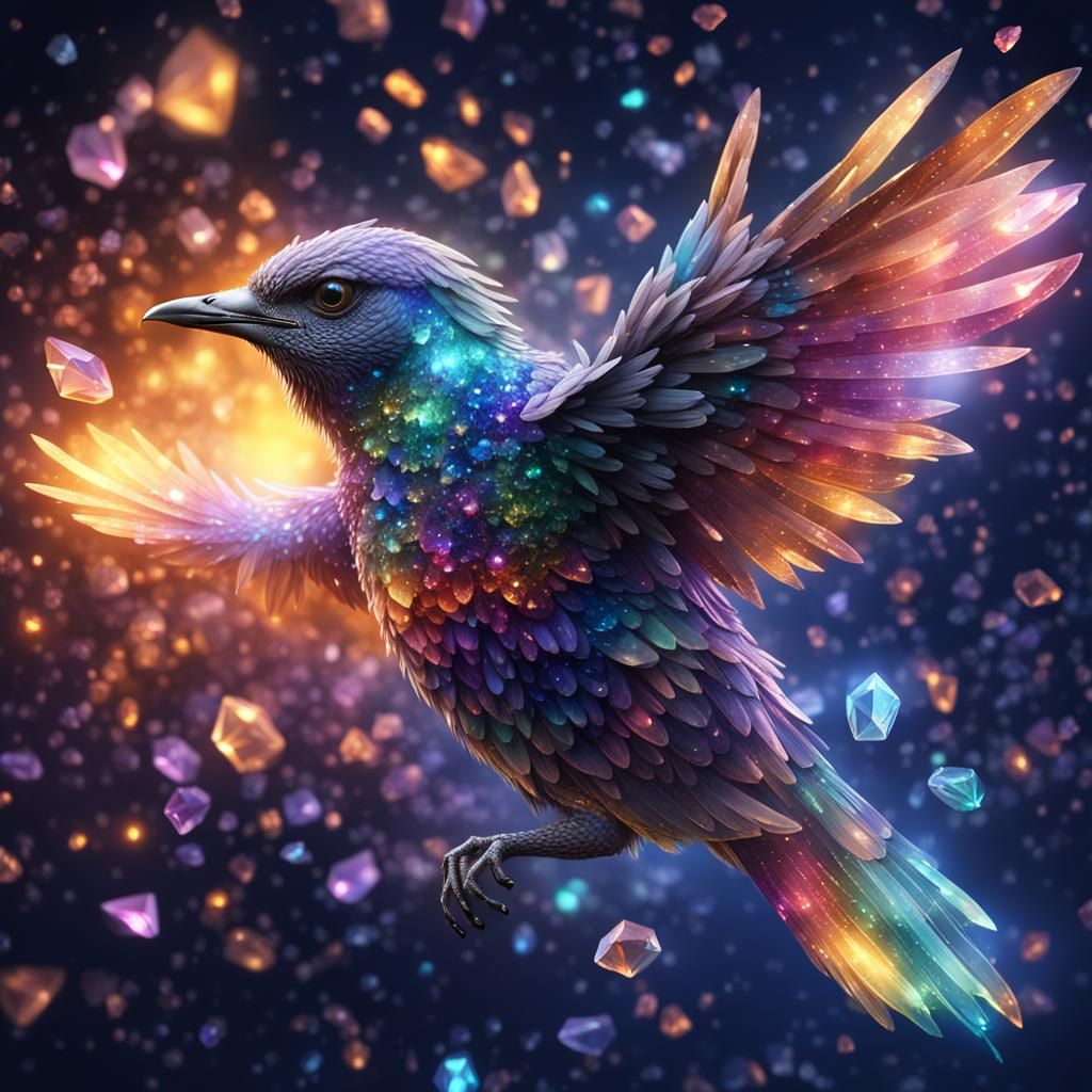 Crystal Bird Flies into Night Sky