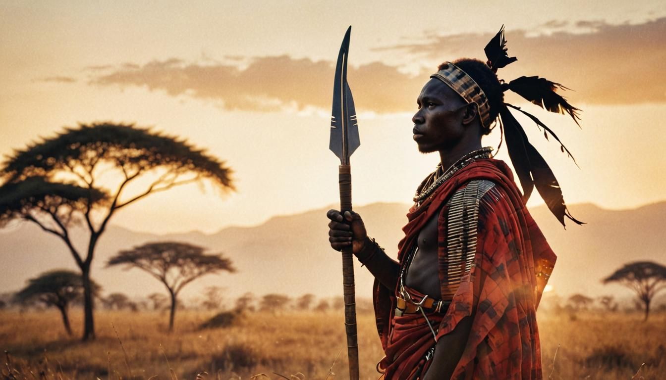 Ethereal Masai Warrior Double Exposure in Watercolor