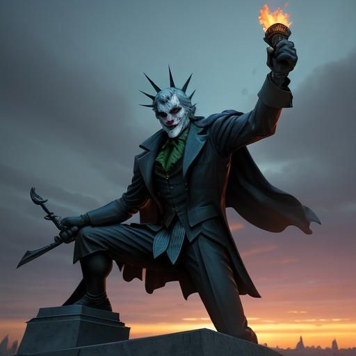 Joker Punches Liberty in Matte Painting Style