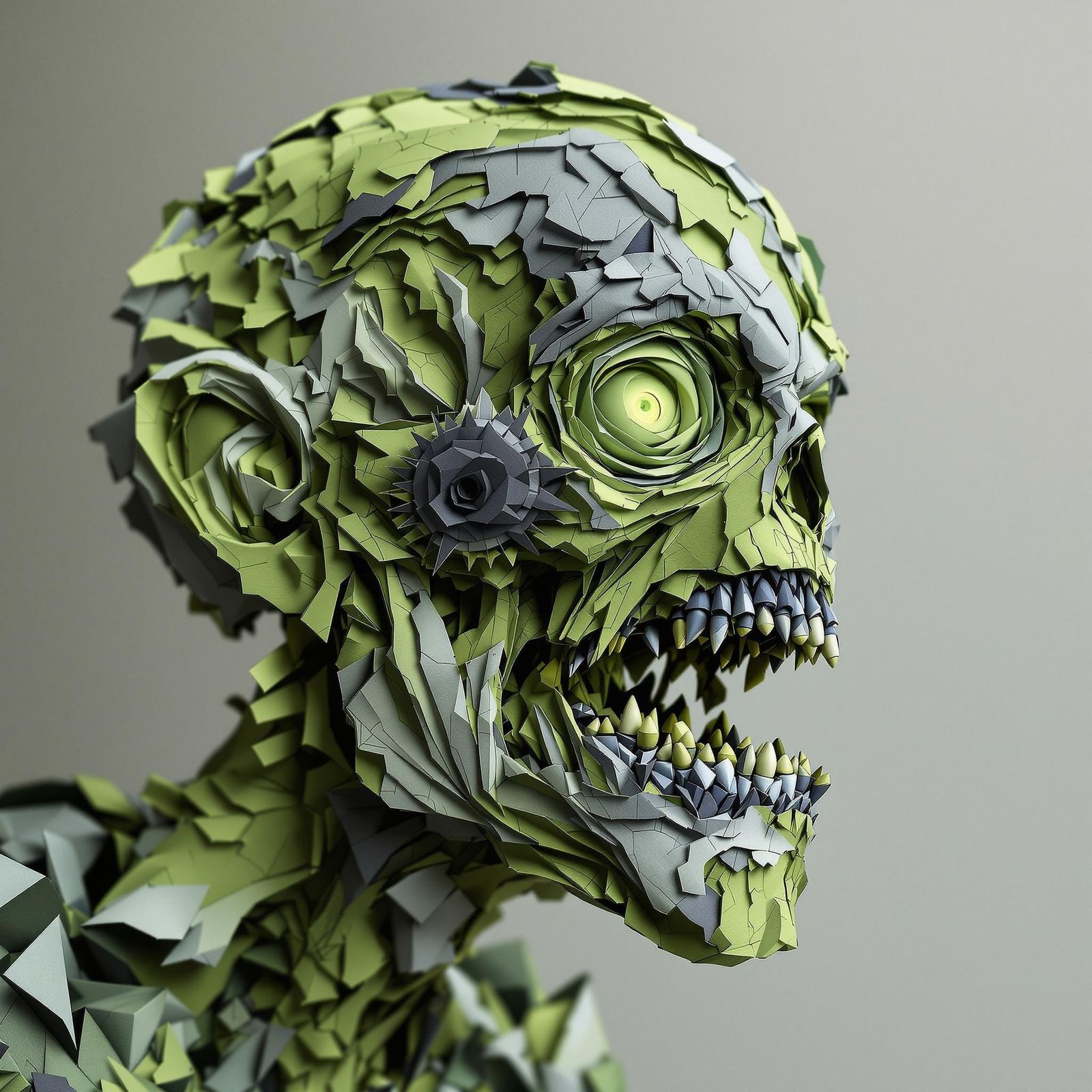 Paper Zombie Sculpture in Dystopian Style