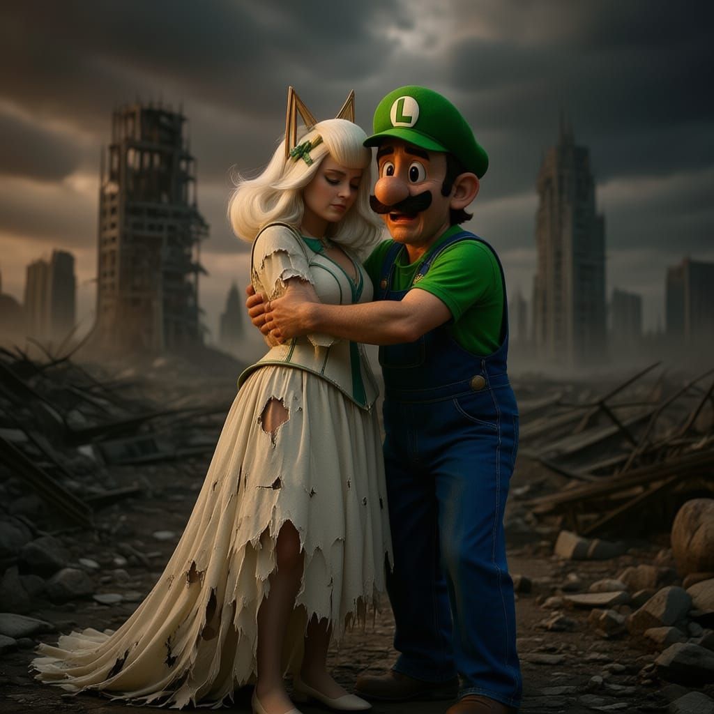 Last Survivors Luigi and Lady Crying on Devastated Earth