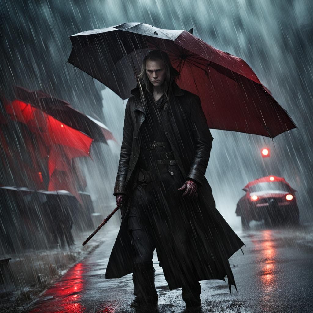 Dark Gothic Scene in the Rain