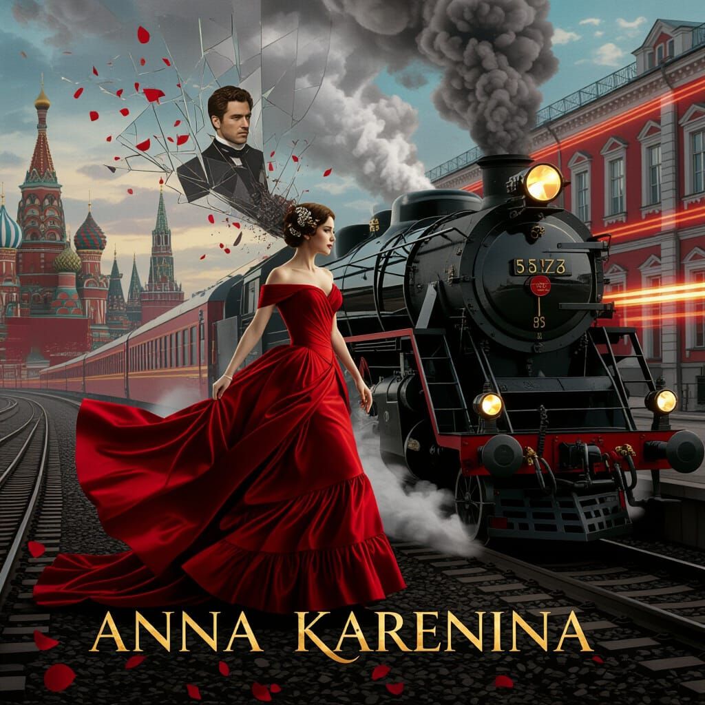 Surreal Anna Karenina Movie Poster with Red Gown and Golden ...