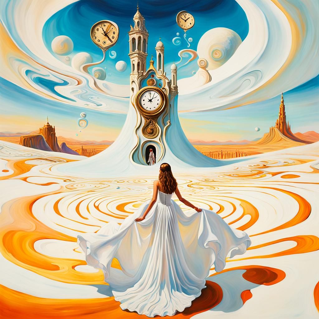 Surreal Melting Clock Tower Dreamscape in Oil