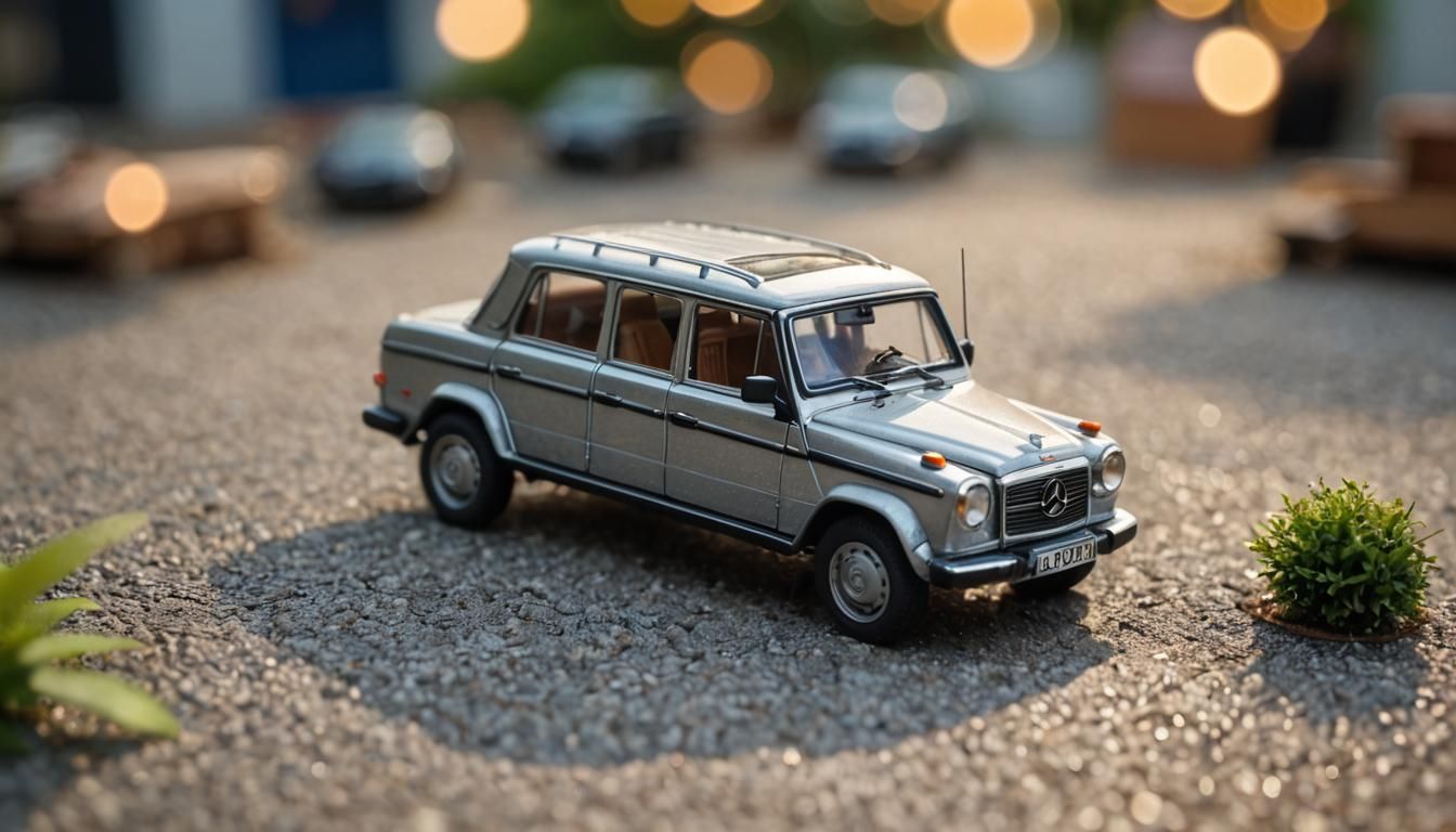 1985 Benz in Village: 3D Miniature, Bokeh